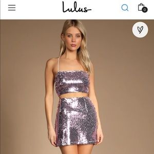 Lulus Here to Party Lavender Sequin Lace up two-piece mini set